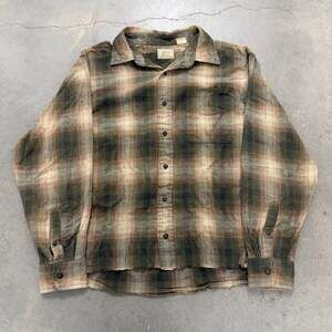 Vintage Arrow Flannel Shirt Green Brown Plaid Distressed